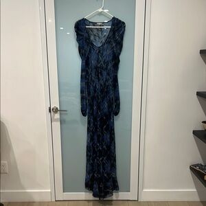 Free People Elegant sheer Blue lace plaid like pattern Maxi Dress. Size M